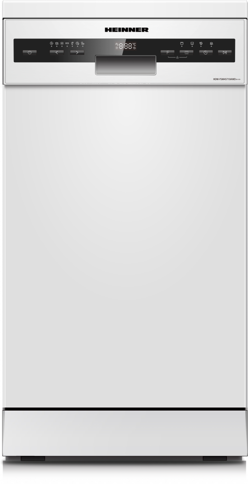 Masina de spalat vase Heinner HDW-FSM45710AWD+++, Slim, 10 seturi, 7 programe, Clasa D, Dual Zone, Flexible Space, AquaStop, Deschidere automata usa, 45 cm (Alb)