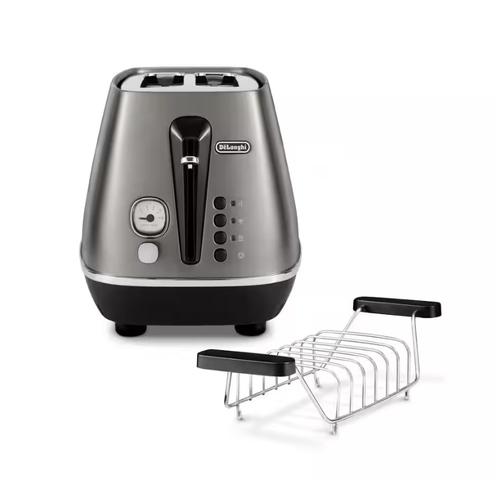 Prajitor de paine De\'Longhi Distinta CTIN2103.TB, 900 W, 2 felii, Functie dezghetare, Butoane bagel, Tava firimituri (Titan)