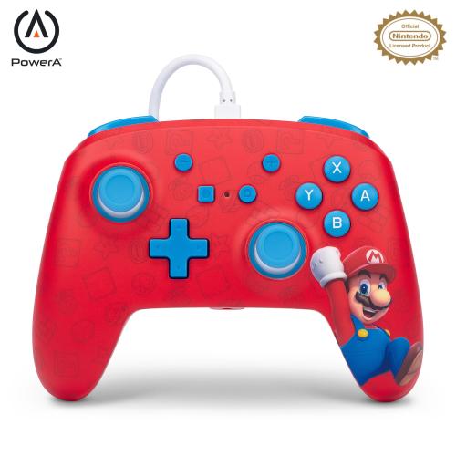 Controller PowerA Enhanced Woo-hoo Mario NSGP0001-01 pentru Nintendo Switch, Jack 3.5mm, USB 3m (Rosu)