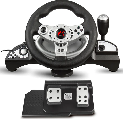 Volan cu pedale si schimbator NanoRS RS700, USB Analog/Digital, Android/PC/PlayStation 4  Playstation 3/Xbox One (Negru/Argintiu)