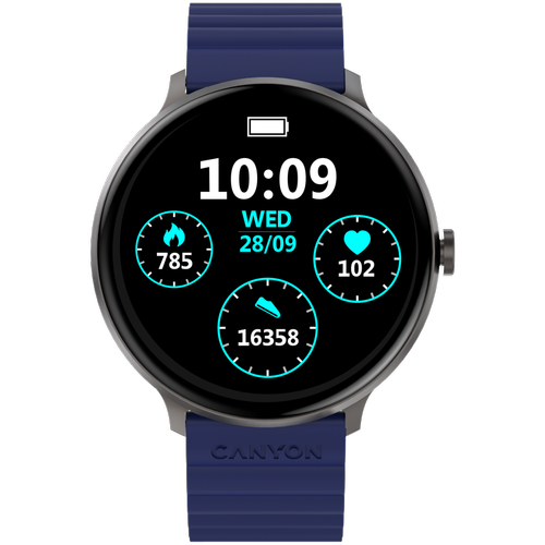 Smartwatch CANYON Jacky SW-69, Ecran LTPS 1.3inch, Bluetooth, 380+ Fete de ceas, 25 moduri de sport, Autonomie 9 zile, IP68 (Albastru/Galben) - 0 | YEO