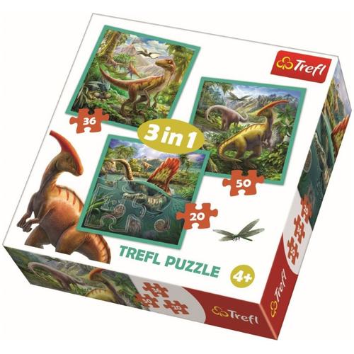 Puzzle Trefl 3 in 1 Lumea extraordinara a dinozaurilor, 106 piese