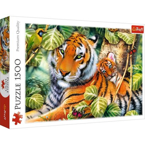 Puzzle Trefl Tigri bengalezi in Padurea tropicala, 1500 piese
