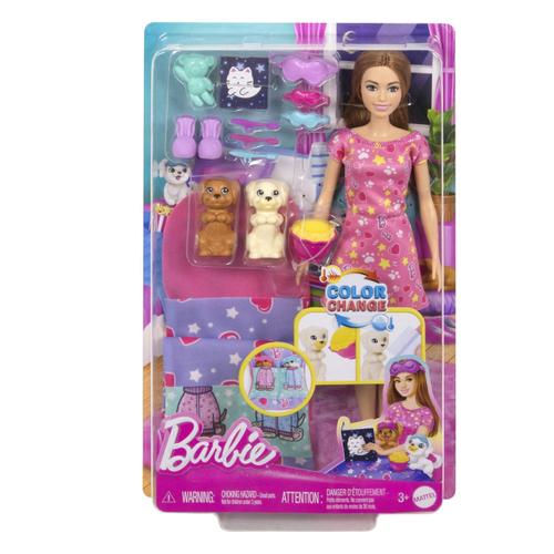 Set de joaca Barbie Petrecere in pijamale, cu 2 catelusi