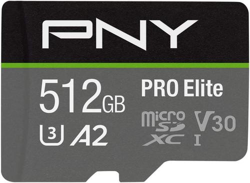 Card de memorie PNY PRO Elite, 512GB, microSDXC, UHS-I U3, Clasa 10, V30, Adaptor SD inclus