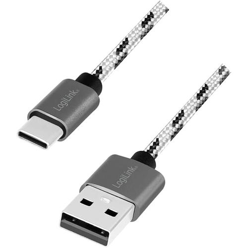 Cablu alimentare si date LOGILINK, pentru smartphone, USB 2.0 (T) la USB 2.0 Type-C (T), set de 3 cabluri: 0.5/1/2m, premium, cablu cu impletire din nylon, dublu ecranare (Alb/Negru)