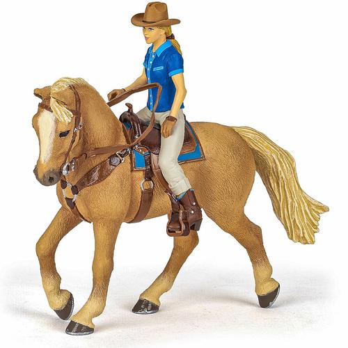 Set figurine Papo - Cai si Ponei, Cowgirl pe cal