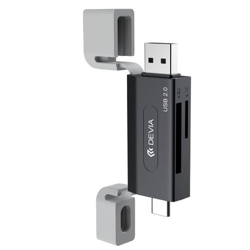 Cititor Card Devia Leopard Series DVCCLS2N, 2in1 USB, Type-C, SD/TF (Negru/Gri)