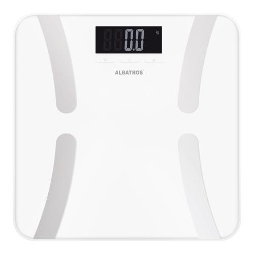 Cantar de baie Albatros HARMONY, Analizator corporal, max 180 kg, procentaj grasime corporala, masa osoasa, cantitate apa din corp, masa musculara (Alb)