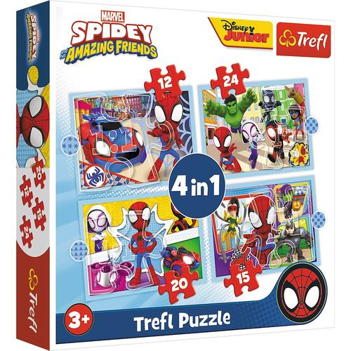 Puzzle Trefl 4 in 1 Spidey and his Amazing Friends, Echipa Spidey, 12/15/20/24 piese