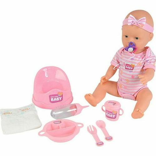 Papusa bebelus BigBuy, cu accesorii, 43cm (Roz)