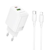 Incarcator Retea Cu Cablu Lightning Borofone BN27 Fuente, 20W, 3A, 1 x USB-A - 1 x USB-C, Alb