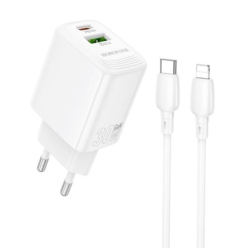 Incarcator Retea Cu Cablu Lightning Borofone BN29 Fuente, 30W, 3A, 1 x USB-A - 1 x USB-C, Alb