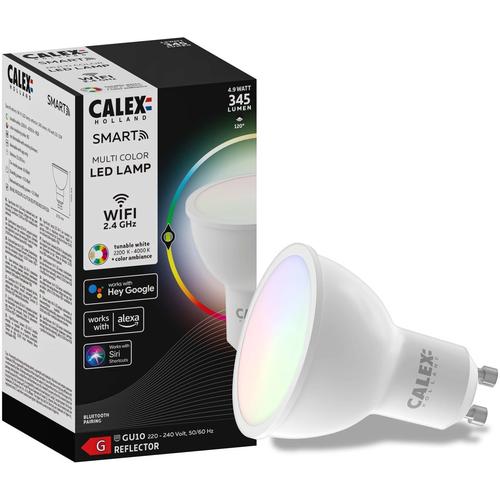 Bec LED RGB inteligent Calex, Wi-Fi, Bluetooth, GU10, 4.9W, 345 lm, lumina alba si colorata, Clasa energetica G