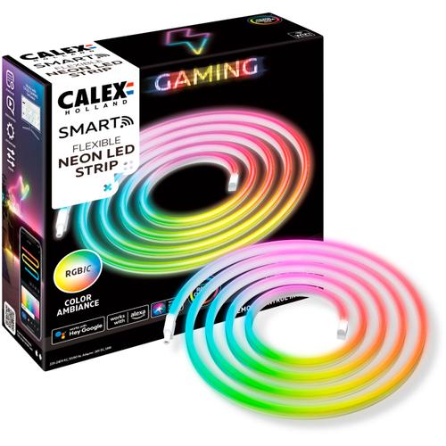 Banda LED RGBIC de gaming inteligenta Calex Neon Flex, Wi-Fi, Bluetooth, Razer Chroma RGB, Game Synchronization,18W, lumina colorata, IP20, 2m