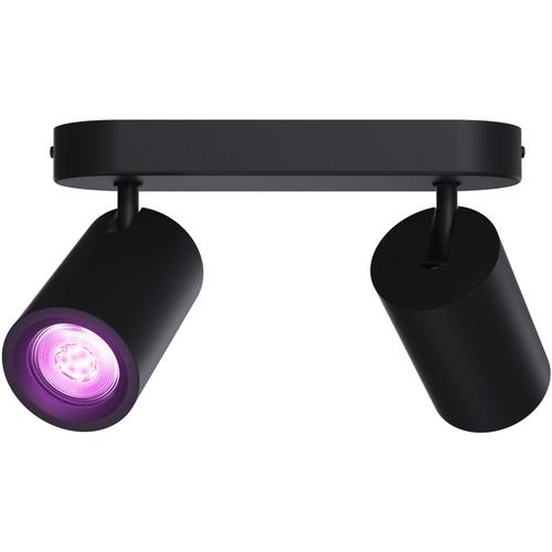 Plafoniera LED RGB inteligenta Calex, ovala, cu 2 spoturi, Wi-Fi, Bluetooth, 4.9W, 345 lm, dimabila, lumina alba si colorata (2200-4000K), 19cm, Negru Mat, Clasa energetica G