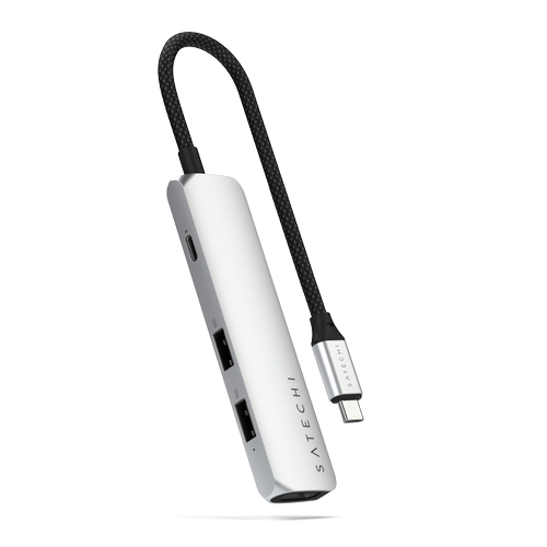 Hub USB Multiport Satechi Slim ST-P4SS, 4-in-1, USB-C, HDMI 4K (Argintiu)
