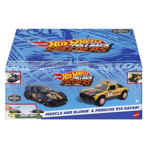 Set 2 masinute metalice Hot Wheels Pull Back - Muscle And Blown si Porsche 914 Safari, 1:43