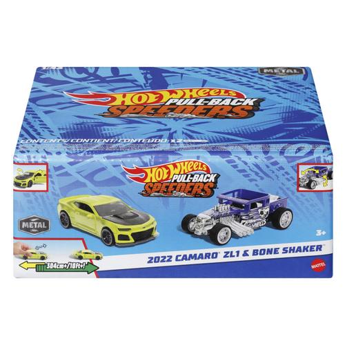 Set 2 masinute metalice Hot Wheels Pull Back - 2022 Camaro Zl1 si Bone Shaker, 1:43