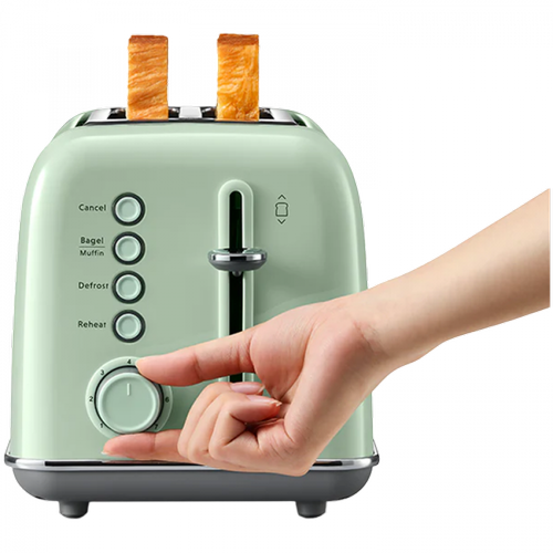 Prajitor de paine BUYDEEM DT620E-CG/EU, 900 W, 2 felii, Tava firimituri, 7 trepte, 5 functii (Verde)