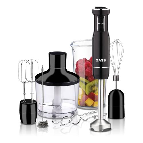 Set blender multifunctional cu tija lunga ZASS ZHB 12 MF, 1000 W, 12 viteze + turbo, vas gradat 0.6 l (Negru/Inox)