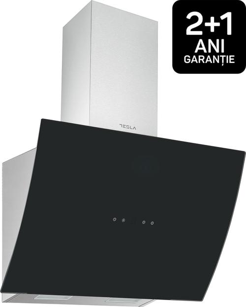 Hota decorativa Tesla DD600AXB, 630 m3/h, Display LED, 1 motor DC 75 W, 60 cm, Clasa A+ (Inox/Sticla)