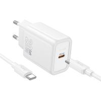 Incarcator Retea Cu Cablu Lightning HOCO N60, 20W, 3A, 1 x USB-C (Alb)