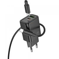 Incarcator Retea Cu Cablu Lightning HOCO N63, 30W, 3A, 1 x USB-A - 1 x USB-C (Negru)