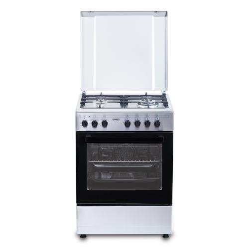 Aragaz SAMUS SM662AENS1, Gaz+Electric, 4 arzatoare, Wok, Cuptor electric 56 l, 7 functii, Clasa A (Inox)
