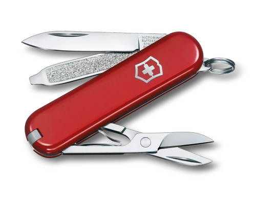 Briceag multifunctional Victorinox lass SD Swiss Army Knife 0.6223.G, Lama mica, foarfece, breloc, penseta, scobitoare, pila de unghii, surubelnita 2.5mm (Rosu)
