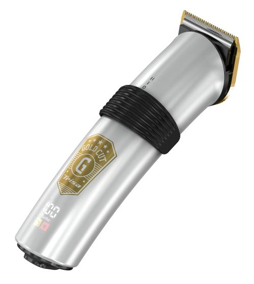 Aparat de tuns potivit si pentru barba Trisa Gold Cut 1723.7510, 8 W, 10 setari (0, 5 - 20 mm), Baterie Reincarcabila, Afisaj LC, incarcare rapida 2.5 h (Argintiu/Auriu)