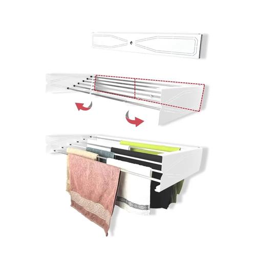 Uscator de rufe retractabil de perete HMP-1001-03, 95 cm, Indoor/ outdoor, Design decorativ, Economiseste spatiu, Metal si aluminiu, Max 20 kg rufe (Alb)