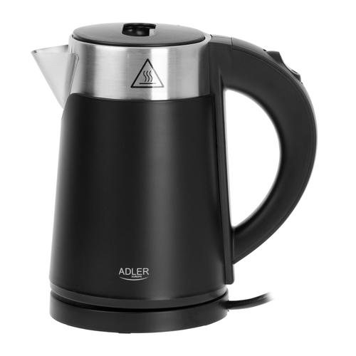 Fierbator de apa Adler AD 1372b, 0.6 l, 800 W, Inox, Baza rotativa 360, Perete dublu (Negru)