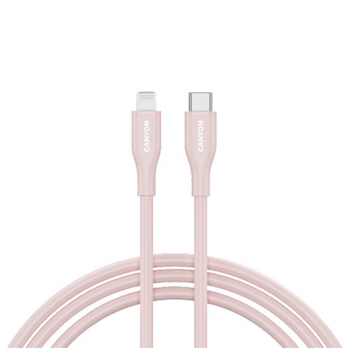 Cablu de date CANYON CNS-CLNM60SC10PS, 60 W, USB Type-C la Lightning, 1m (Roz)