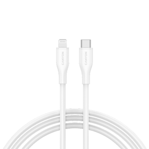 Cablu de date CANYON CNS-CLNM60SC10W, 60 W, USB Type-C la Lightning, 1m (Alb)