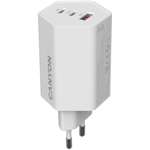 Incarcator retea CANYON CND-CHAHEX65W, 65 W, 2x USB Type-C, USB-A (Alb)