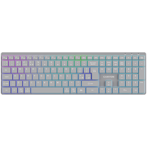 Tastatura wireless CANYON CNS-HBTK11G, Layout UK/US, RGB, Dual Mode (Gri)