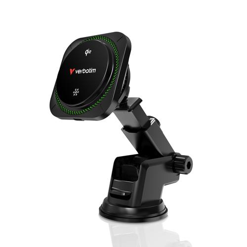 Suport auto magnetic cu incarcare wireless Verbatim CnD-01Qi2, RGB, 15 W (Negru)