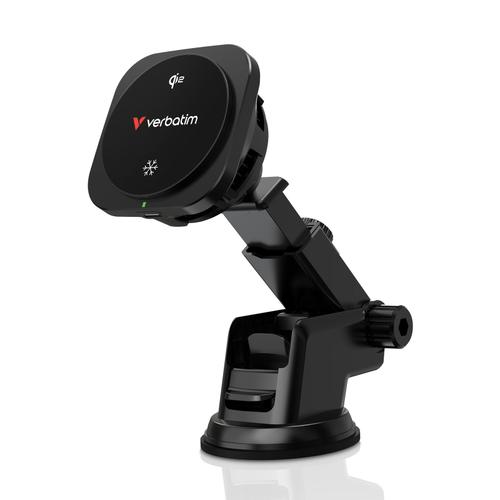 Suport auto magnetic cu incarcare wireless Verbatim CnD-02Qi2, RGB, 15 W (Negru)