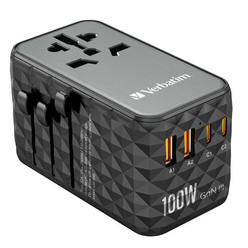 Incarcator retea de calatorie universal Verbatim UTA-06, 100 W, 2xUSB-C PD & QC 4+ & 2 x USB-A QC 3.0 (Negru)