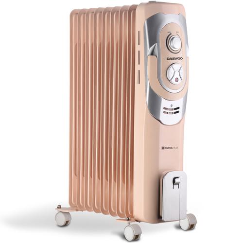 Calorifer electric cu ulei Daewoo DOH9C, 2000 W, 9 elementi, 5 canale de ulei, 3 nivele de putere, Termostat reglabil, Protectie supraincalzire, Indicator luminos (Roz)