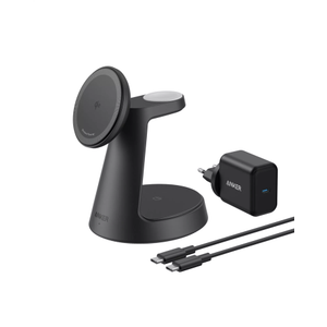 Incarcator wireless magnetic Anker MagGo 3-in-1 MagSafe Qi2 15 W, incarcator si cablu inclus (Negru)