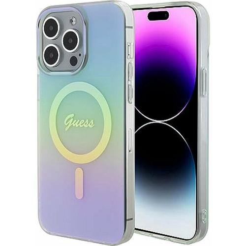 Husa de protectie Guess IML Iridescent Script MagSafe Case pentru iPhone 15 (Roz)
