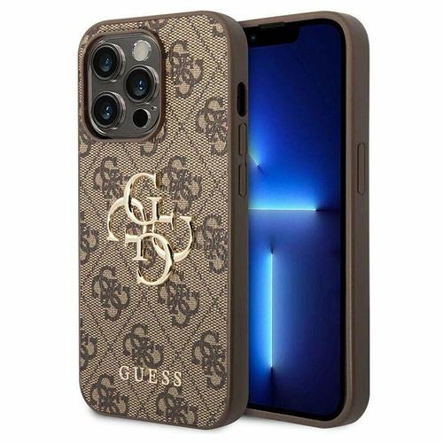 Husa de protectie Guess PU 4G Metal Logo Case for iPhone 15 Pro (Maro)