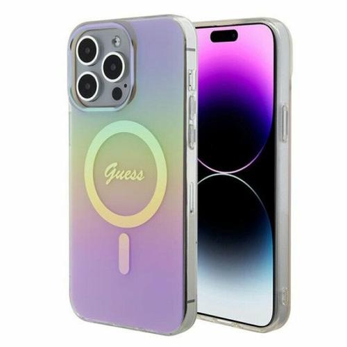 Husa de protectie Guess IML Iridescent Script MagSafe Case for iPhone 15 Pro Max (Roz)