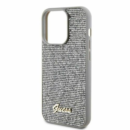 Husa de protectie Guess PU Square Mirror Script Logo Case pentru iPhone 15 Pro Max (Argintiu)