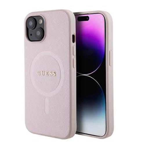 Husa de protectie Cover Guess PU Saffiano MagSafe pentru iPhone 15, Roz Husa de protectie Cover Guess PU Saffiano MagSafe pentru iPhone 15, Roz