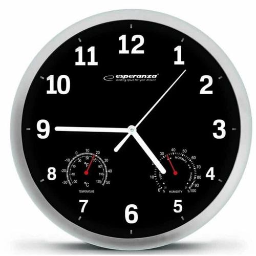 Ceas de perete Esperanza Lyon EHC016K, 250 x 36 mm (Argintiu/Negru)