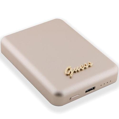 Acumulator extern wireless Guess, 5000mAh, 15W, Magsafe, 1xUSB-C, Indicator baterie (Auriu)