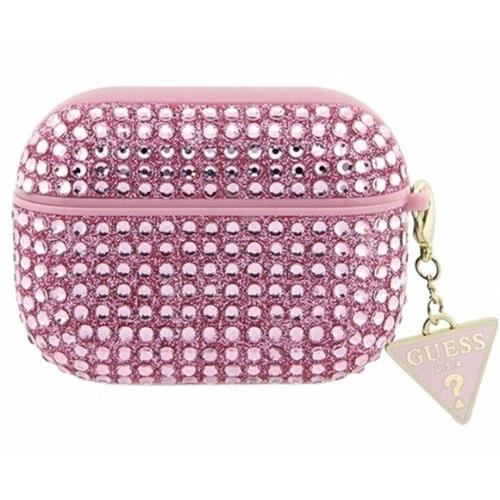Husa de protectie Guess Rhinestones Triangle Metal Logo pentru AirPods Pro 2, Roz